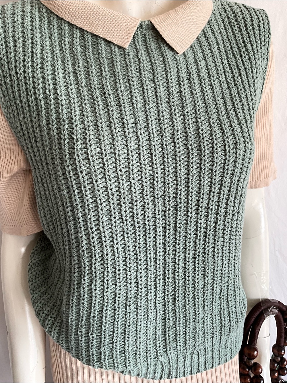 Abercrombie & Fitch Cotton Rib Knit Sweater Vest Sage Green M